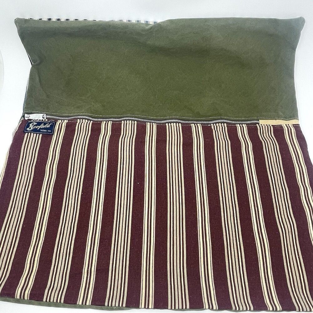 Scofield Tacoma WA Throw Accent Pillow Ticking Stripe Blue Green Red 23x23”